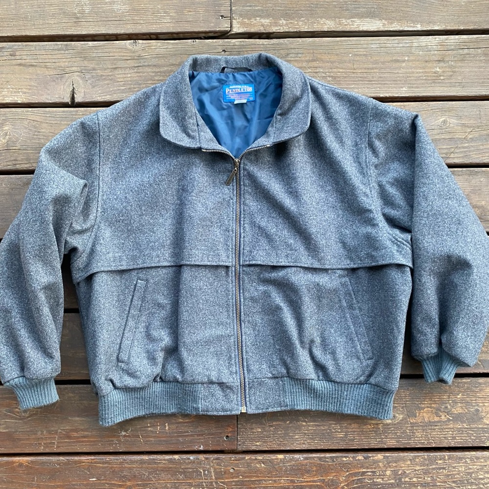 Pendleton Grey 100% Virgin Wool Jacket Bomber Sty… - image 1